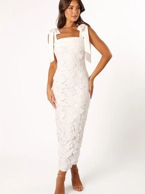 Petal & Pup Ivory Floral Lace Tie-Shoulder Midi Dress